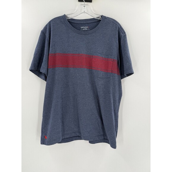 UNTUCKit Blue Burgundy Stripe Short Sleeve Front Pocket Pullover Tshirt Size XL - Picture 1 of 8
